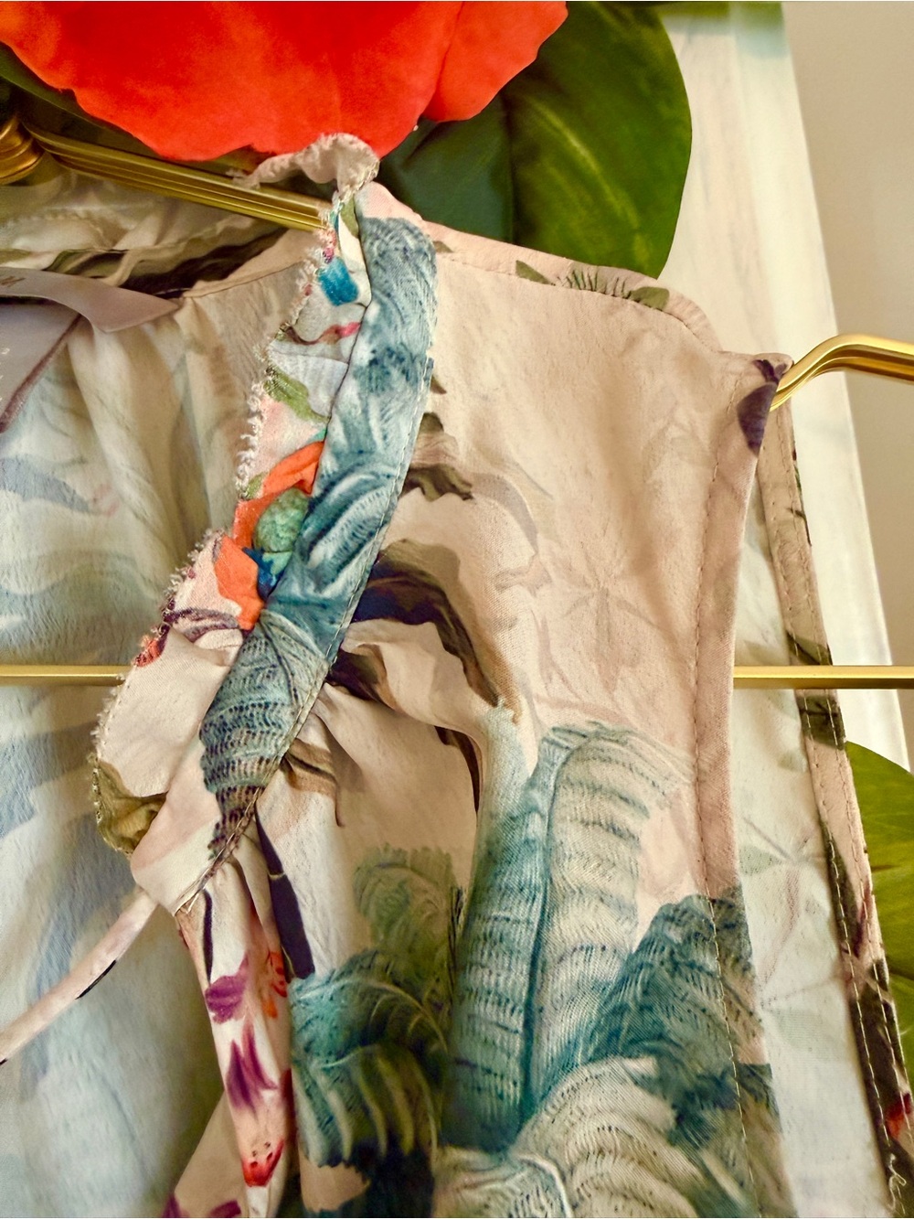 H&M Tropical Palm Print Camisole - Cream with Teal & Coral Accents - Picture 4 of 7